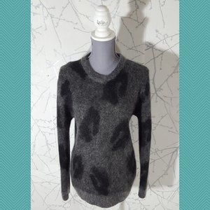 Tonsure Gray Cheetah Print Superkid Mohair Blend Fuzzy Crewneck Sweater